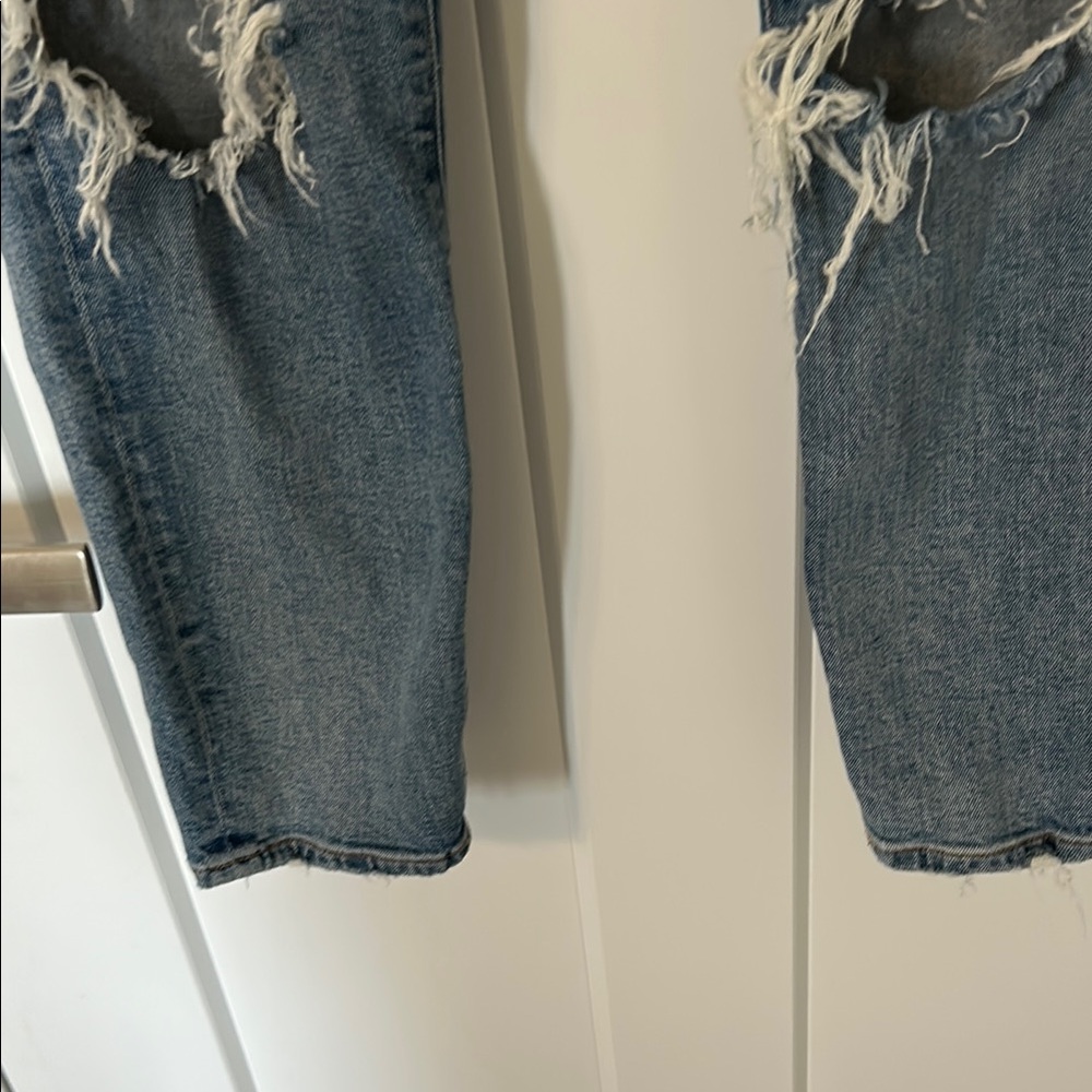 Agolde Ripped Blue Boyfriend Jeans - Picture 6 of 9